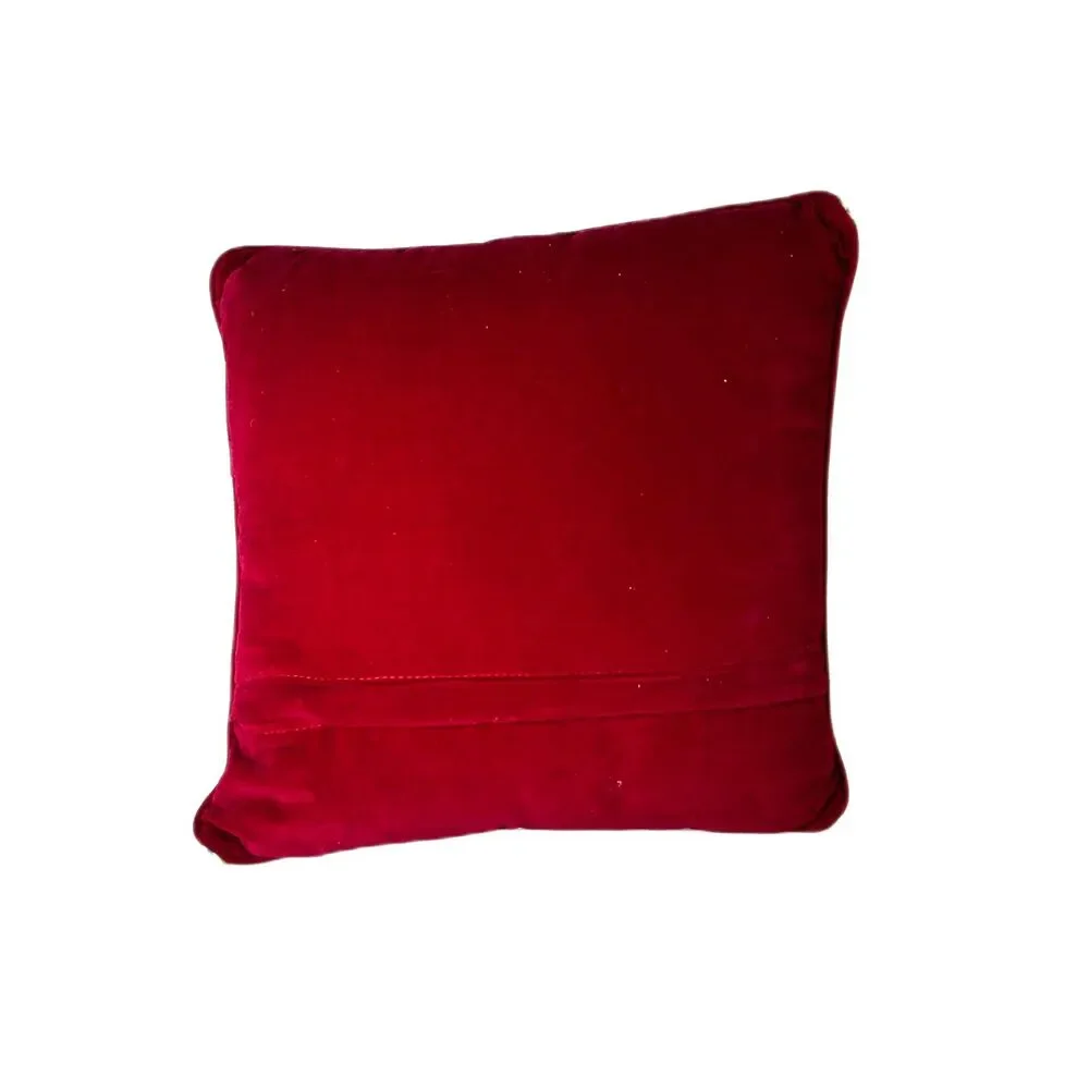 Vintage Santa Claus & Children Red Velvet Colorful Needlepoint Christmas Pillow